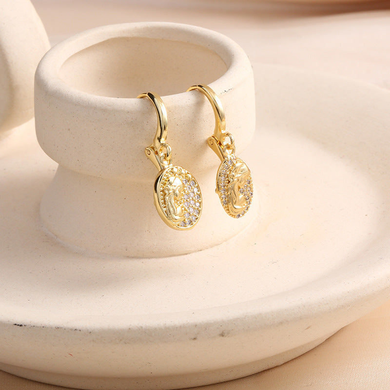 Wholesale Religious Belief Copper Micro-Inlaid Zircon 925 Silver Needle Drip Oil Earrings